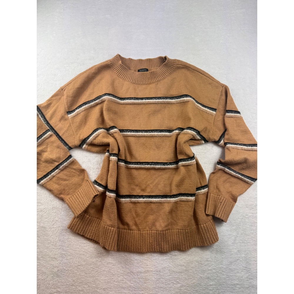 Talbots Womens Large Brown Striped Metallic Crew Neck Sweater L CN5000 05/22